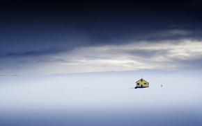 snow, sky, house, landscape