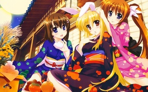 anime girls, kimono, Fate Testarossa, Yagami Hayate, Takamachi Nanoha, Mahou Shoujo Lyrical Nanoha