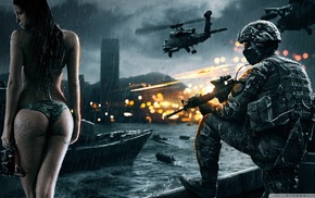 soldier, digital art, war, bikini, brunette, girl