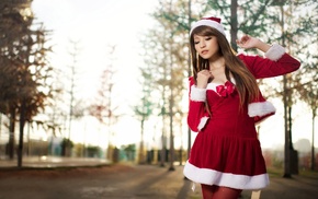 Agnes Lim, santa, Christmas, long hair, Santa costume, auburn hair