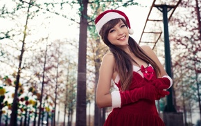 long hair, Agnes Lim, Christmas, Asian, smiling, Santa costume