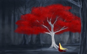 red, trees, fantasy art, blonde