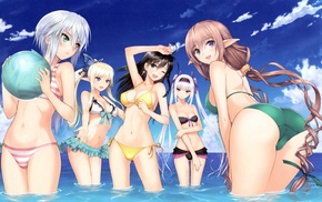 Tony Taka, anime, cleavage, sea, anime girls, bikini