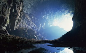 cave, water, cliff, huge, dark, nature