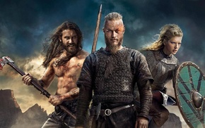 Ragnar Lodbrok, axes, Katheryn Winnick, Travis Fimmel, scars, Vikings TV series