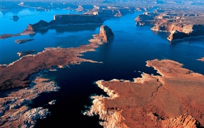 water, Arizona, aerial view, lake, landscape, cliff