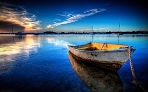 sea, boat, reflection