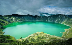 volcano, water, grass, Andes, nature, landscape