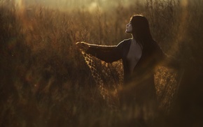 girl, field, girl outdoors