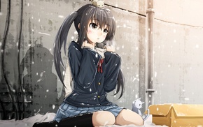 schoolgirls, K, ON, kittens, anime girls, snow