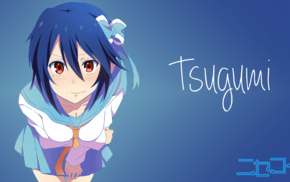 red eyes, school uniform, Nisekoi, blue hair, anime, Tsugumi Seishirou