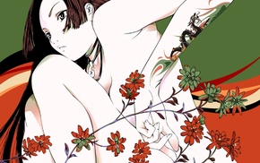 Natsume Aya, flowers, tattoo, Tenjou Tenge, anime girls, anime