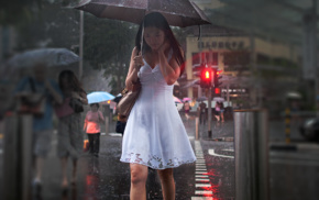 rain, girl, Asian