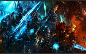 triple screen, fantasy art, weapon, sword, World of Warcraft, Warcraft