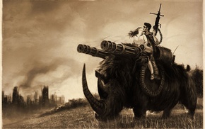 rhino, science fiction, chain guns