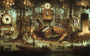 clocks, steampunk, artwork, digital art
