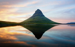 reflection, lake, landscape, Kirkjufell, nature, Iceland