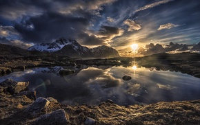 Norway, snowy peak, mountain, landscape, clouds, nature
