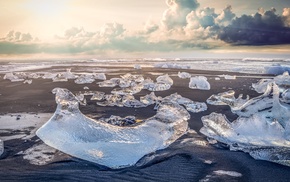 clouds, landscape, beach, ice, nature