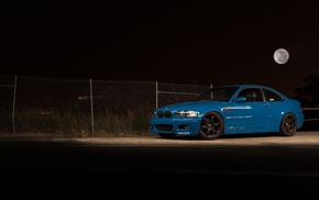 BMW, car, blue cars, e46, moon