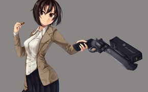 simple background, anime, gun, anime girls, short hair, weapon