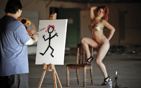 men, girl, humor, model, drawing