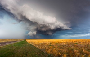field, road, grass, supercell nature, landscape, nature