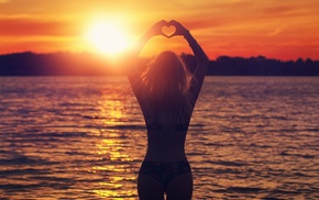 bikini, girl, sunset