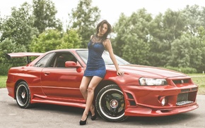 Nissan Skyline GT, R R34 Nismo, dress, girl, girl with cars, skyline