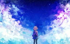 clouds, anime girls, Kyoukai no Kanata, stars