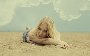 sand, blonde, clouds, model, girl