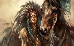artwork, girl, painting, horse