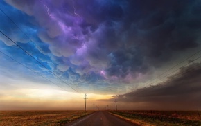 nature, clouds, road, lightning