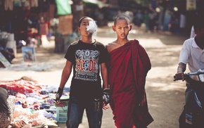 children, monks, Burma