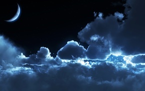 clouds, moon, stars, night