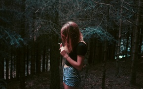 redhead, forest, girl, nature