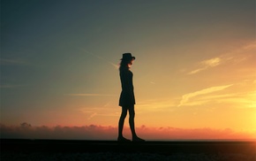 sunset, girl, nature