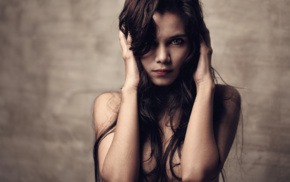 girl, brunette, face, long hair