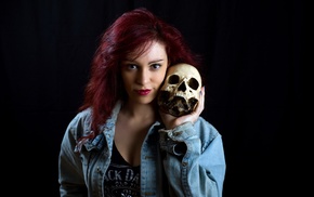 skull, model, girl, redhead