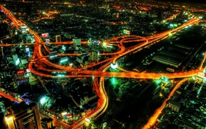 aerial view, night, interchange, highway, cityscape