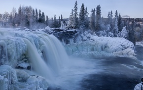 winter, waterfall, landscape, nature