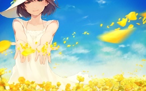 sky, flowers, anime girls