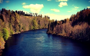 mountain, river, Sundsvall, trees, water, landscape