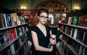 girl, library, books