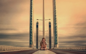 girl, bridge, model, blonde