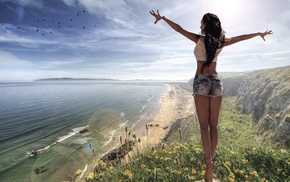 nature, model, girl, sea