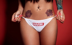 Aleksandr Mavrin, lingerie, pierced navel, tattoo, girl