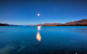 Sun, nature, lake, mountain