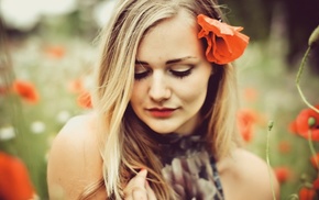 flower in hair, flowers, girl