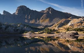 mountain, lake, landscape, multiple display